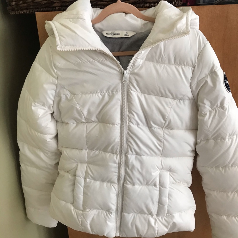 Abercrombie Girls Medium Cream/White Puffer Coat - Picture 1 of 13